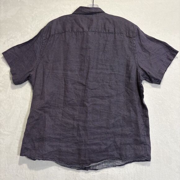 Untuckit Cadalso Button Up Short Sleeve Shirt 100% Linen Geometric Navy Size XL - Picture 12 of 16